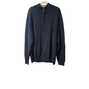 L.L. Bean Sweater Mens Large Regular Fit Blue 1/4 Zip Pullover Mock Neck